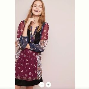 ANTHROPOLOGIE MAEVE QUARTIER VELVET TRIM PEASANT DRESS | XS